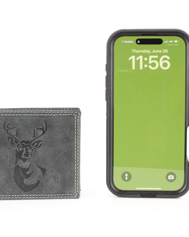 Men’s Bi-Fold Wallet with Deer Antler Emboss ABMWVT 03