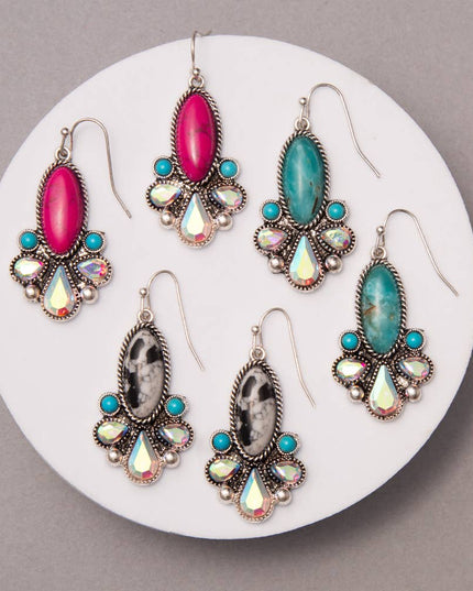 Western Floral Colored Oval Turquoise Blossom Earrings