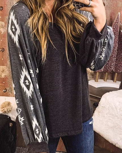 Customizable Western Print Patch Long Sleeve Top