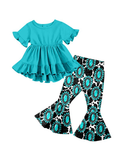 Baby girls turquoise hi-low tunic bell pants clothes