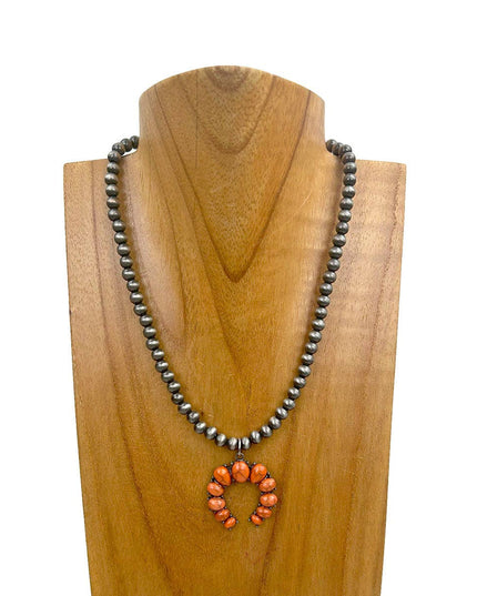 NKY241010-02-BLUE                16'' Silver Navajo pearl Beads with blue turquoise stone squash blassom pendant Necklace