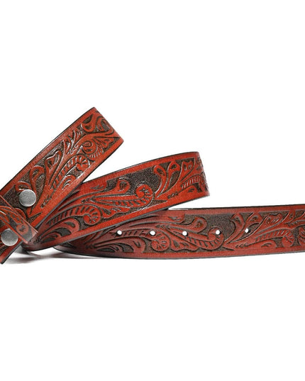 Genuine Leather Men's Belt with Snap-On Strap without Buckle