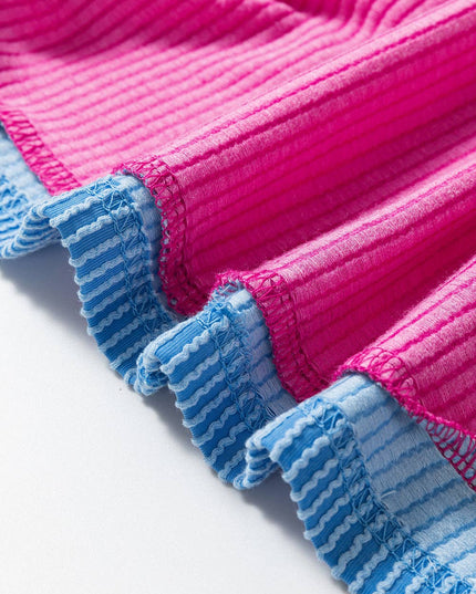 Textured Contrast Trim Round Neck T Shirt