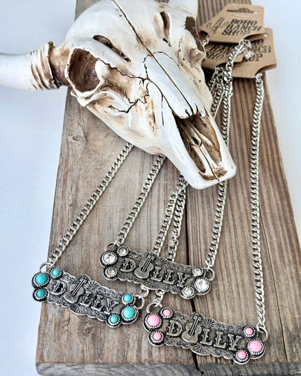 Western Style Turquoise Dolly Guitar Bar Pendant Necklace