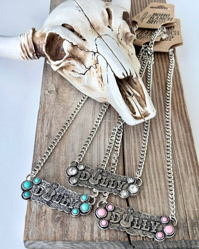 Western Style Turquoise Dolly Guitar Bar Pendant Necklace