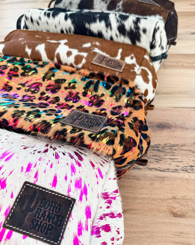 XL Cowhide Western Toiletry Hair Tools Bag Makeup Travel