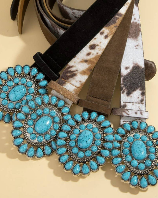 Western Concho Turquoise Stone Buckle Belt
