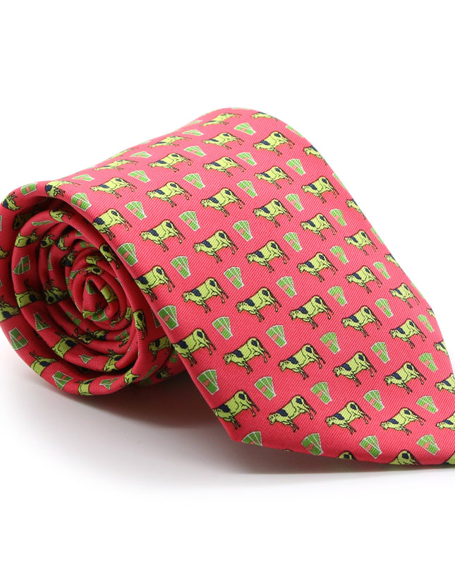 Cow Coral Necktie with Handkerchief Set