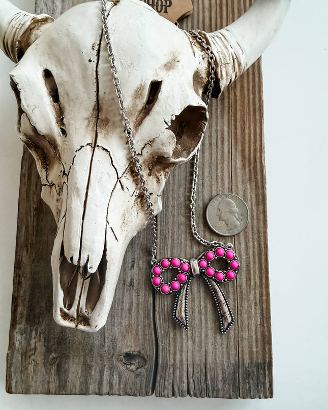Western Style Coquette Bow Stone Pendant Necklace