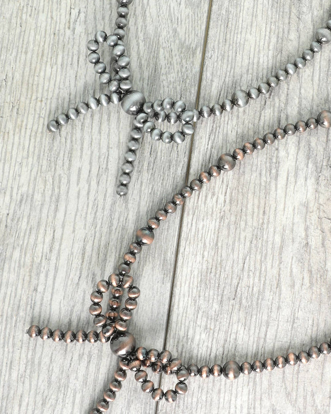 Western Bow Knot Pendant Pearl Bead Necklace