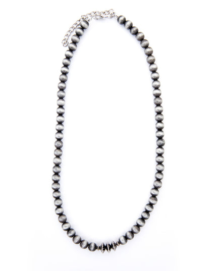 18" Faux Navajo Pearl Beaded Necklace w/ Silver Disc Accent