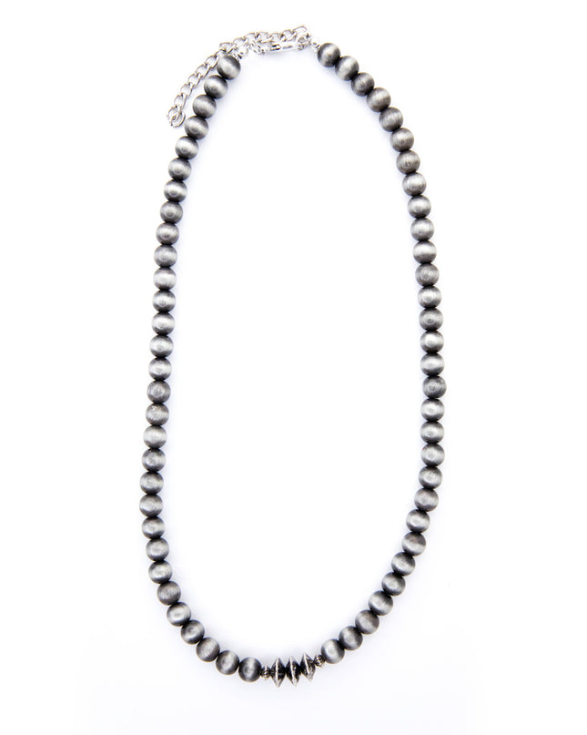 18" Faux Navajo Pearl Beaded Necklace w/ Silver Disc Accent