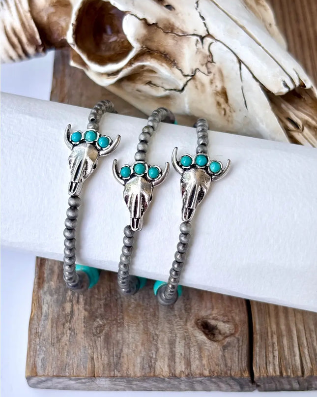 3 Layer Navajo Pearl & Stone Stackable Stretch Bracelet