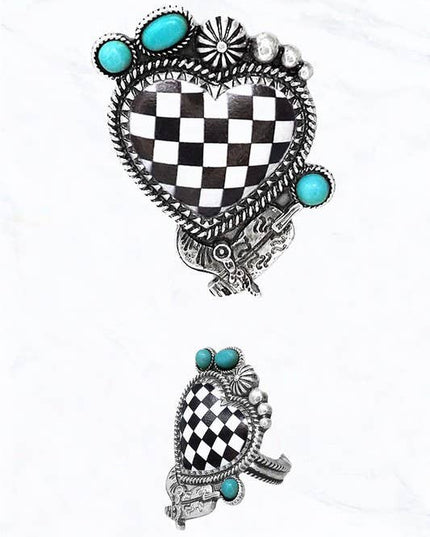 Heart Checkered Turquoise Ring