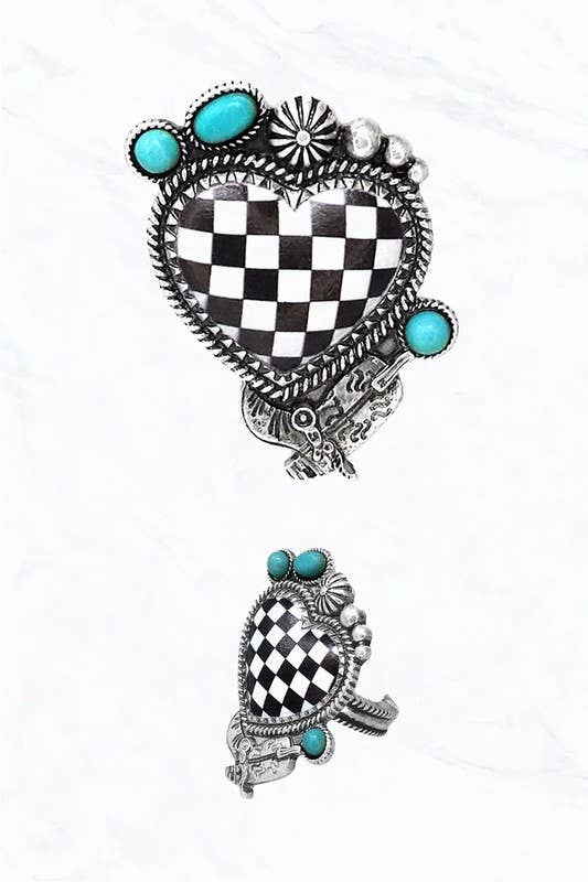 Heart Checkered Turquoise Ring