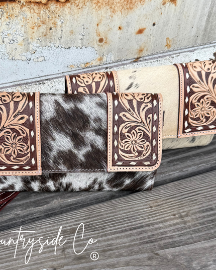 Frontier Cowhide Tooled Leather Wallet Wristlet