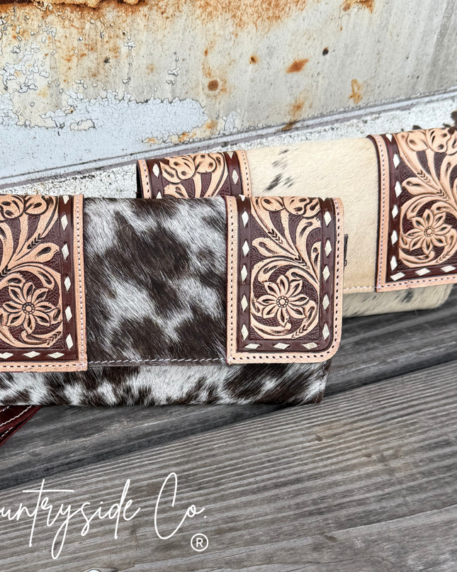Frontier Cowhide Tooled Leather Wallet Wristlet