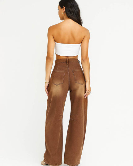 Ladies Mid Rise Wide Leg Barrel Jeans SKP522