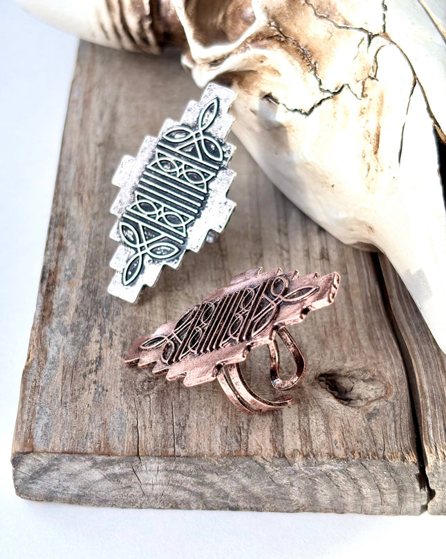 Western Style Aztec Pendant Statement Cuff Ring