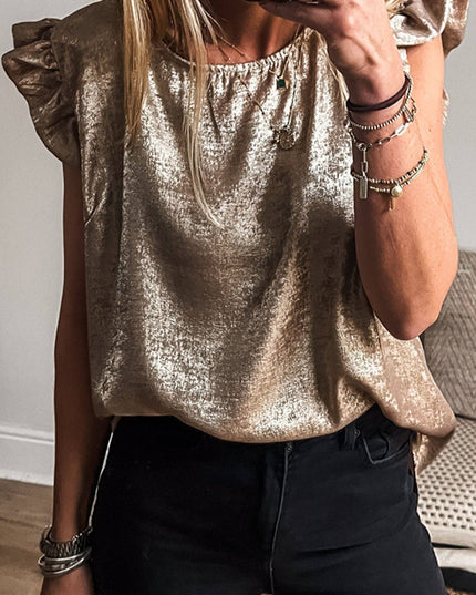 Silver Metallic Ruffle Shoulder Sleeveless Party Top