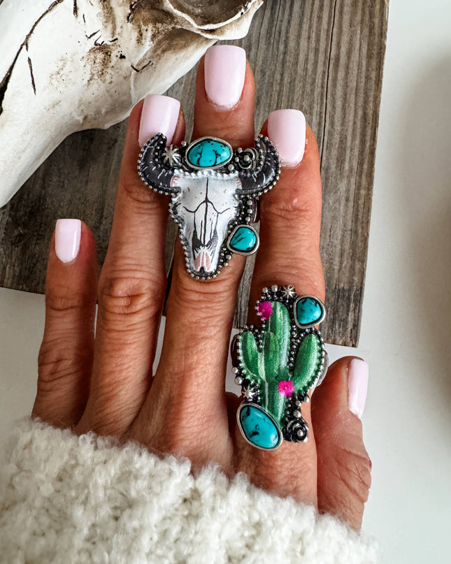 Western Pendant Adjustable Ring - Cactus | Steer 
