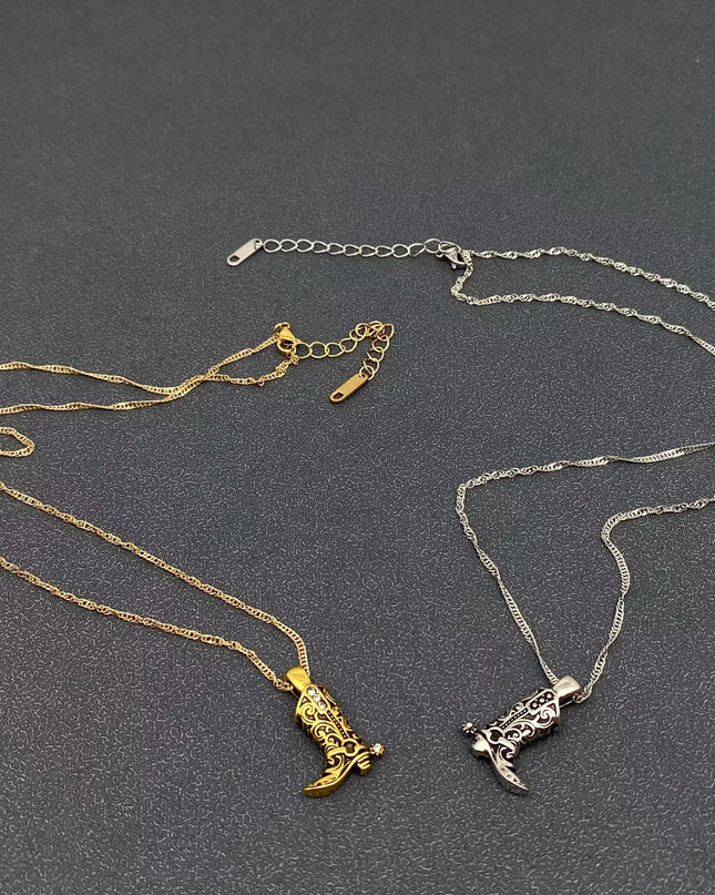 Vintage Western Cowboy & Cowgirl Boots Pendant Necklace - WJ