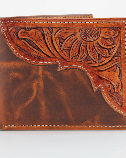 American Bison Oil Pull Up Bifold Wallet Tooled  ABW028