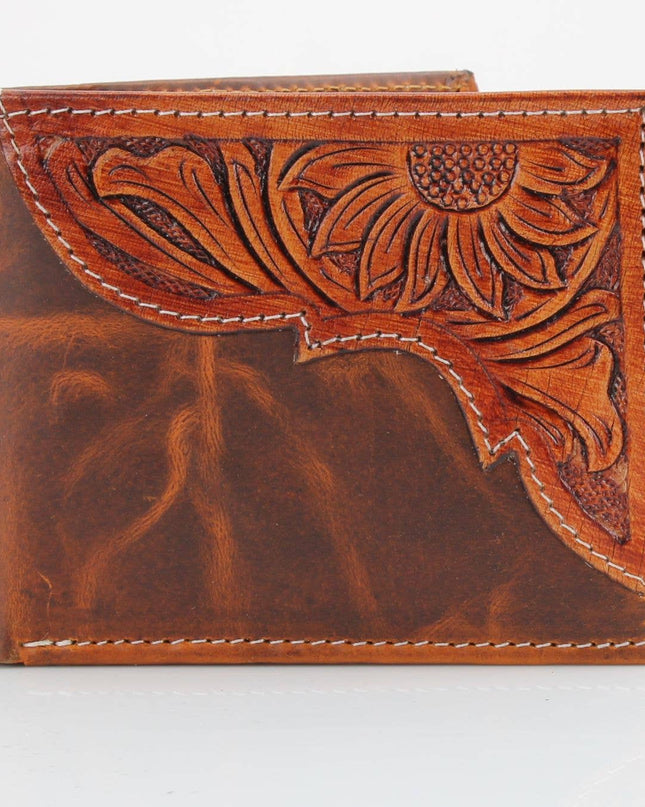 American Bison Oil Pull Up Bifold Wallet Tooled  ABW028