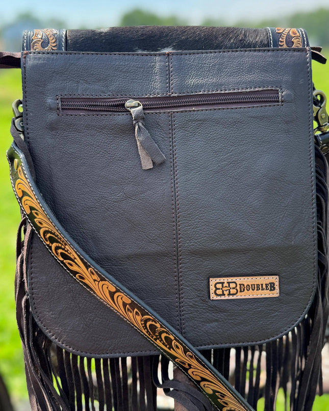 Genuine Western Cowhide Leather Purse or Clutch with cowhide and tooled details a Double B Wild Rags Exclusive