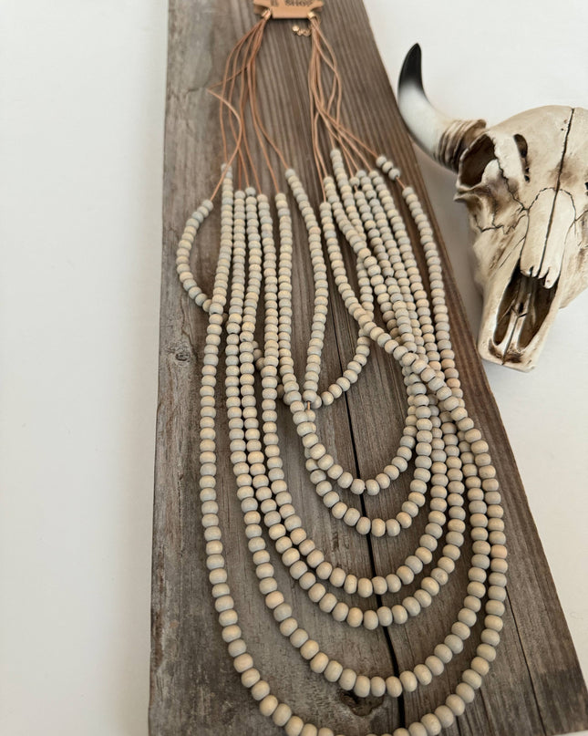 Multi Strand Wood Bead Boho Necklace
