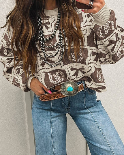 Western Bows & Horseshoes Long Sleeve Sweater