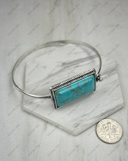 BR231205-02-BLUE            Silver metal with blue turquoise stone bangle