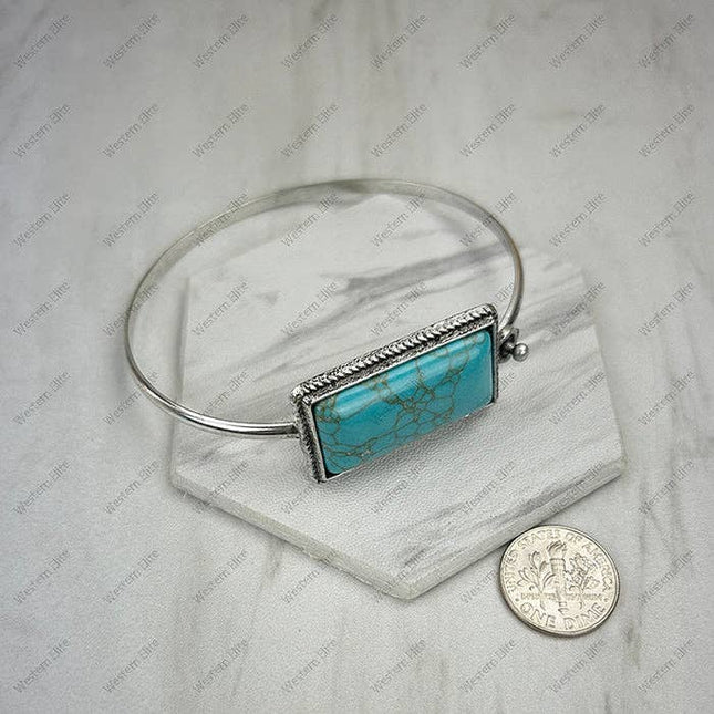 BR231205-02-BLUE            Silver metal with blue turquoise stone bangle