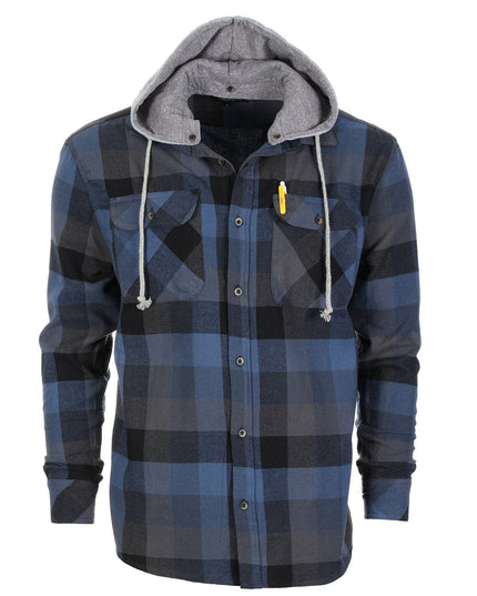 Men's Casual Button Up Flannel Shirt with Removable Hoodie GB-LS92H