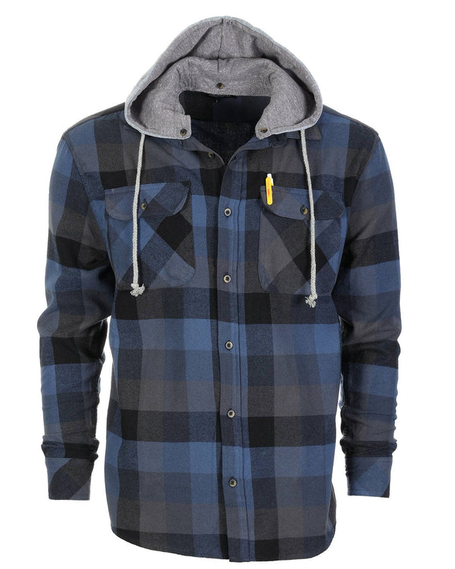 Men's Casual Button Up Flannel Shirt with Removable Hoodie GB-LS92H