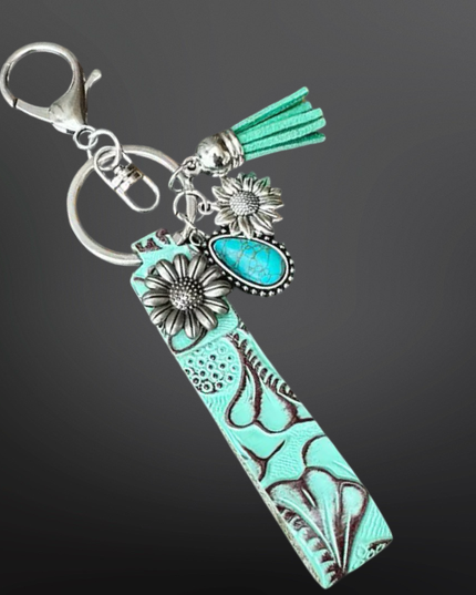 Faux Embossed Leather Western Keychain with Charms