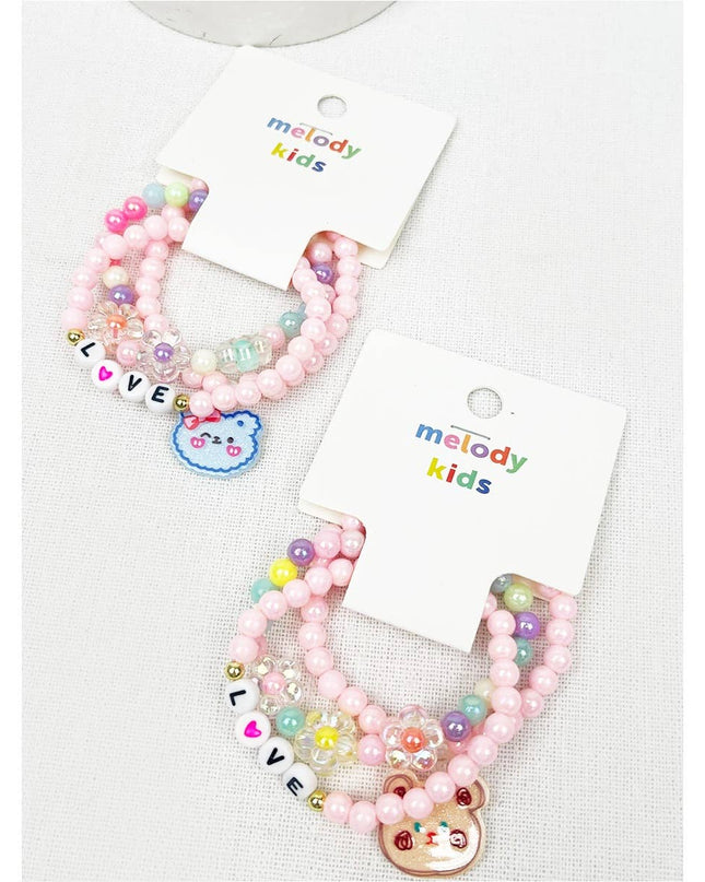 Love and Bear Theme Kids Layering Bracelet Set