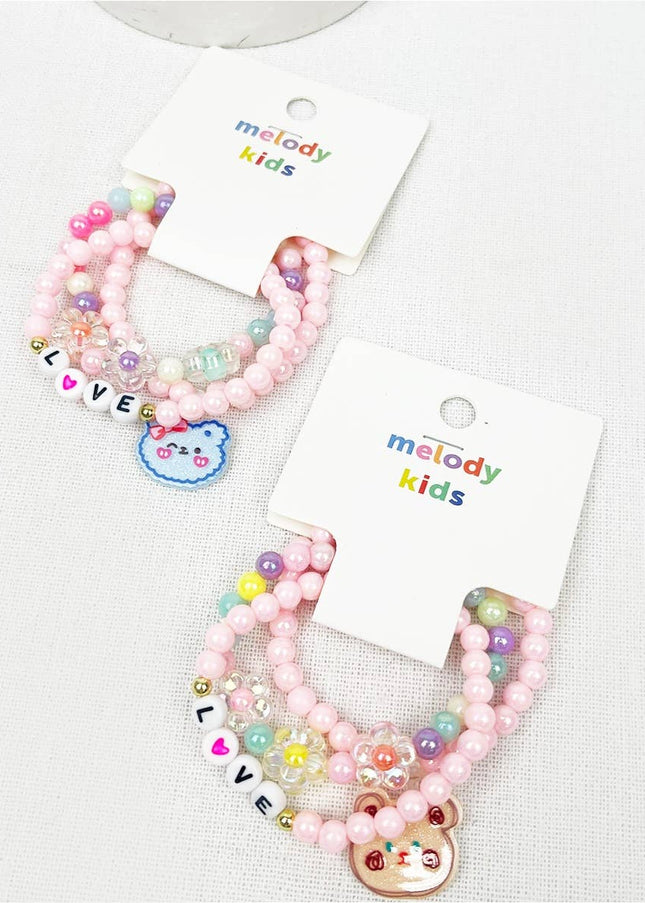 Love and Bear Theme Kids Layering Bracelet Set