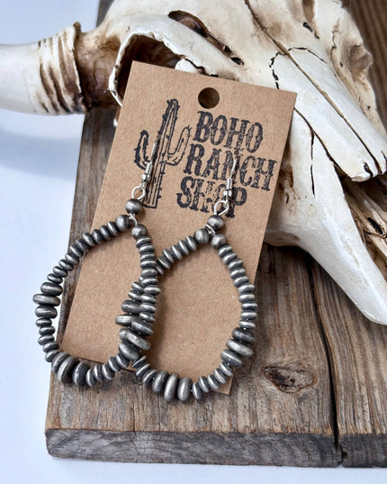 Western Flat Navajo Pearl Teardrop Hoop Drop Earrings