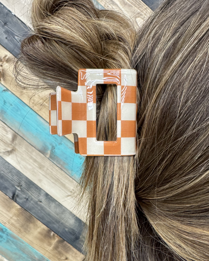 Mini Checked Funky Orange Clip