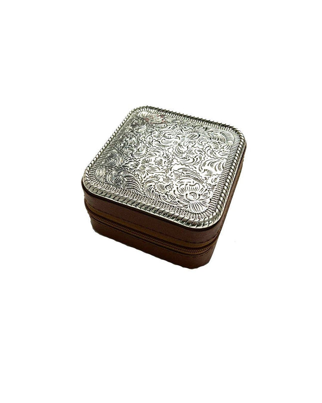WESTERN ETCHED METAL PLATE JEWELRY BOX