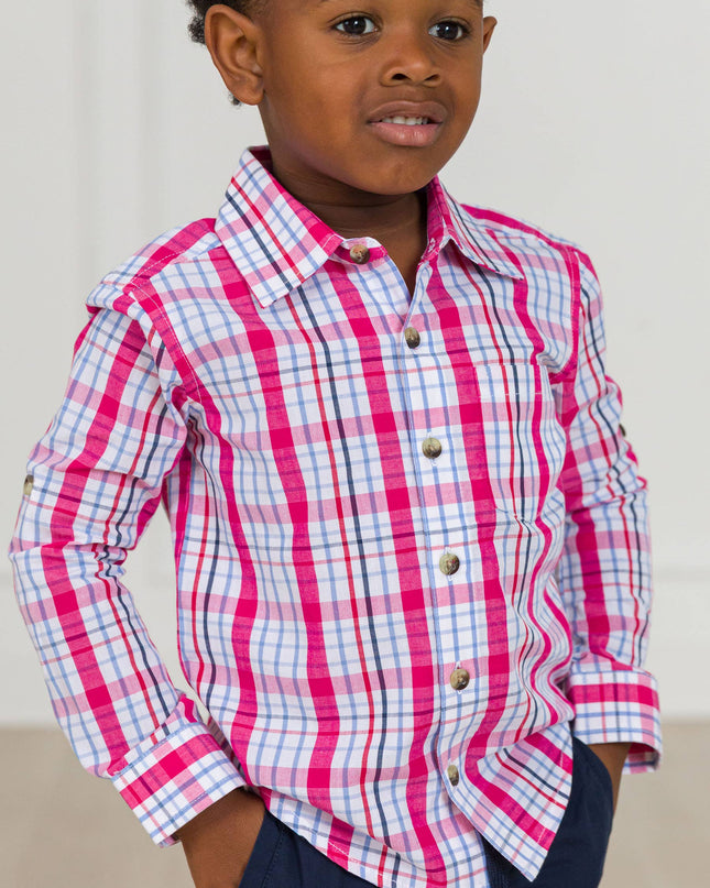 Boys Adley Plaid Long Sleeve Button Down Shirt