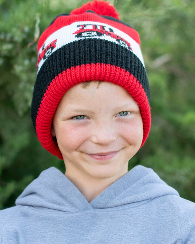 Red Tractor Knit Pom Beanie - Youth