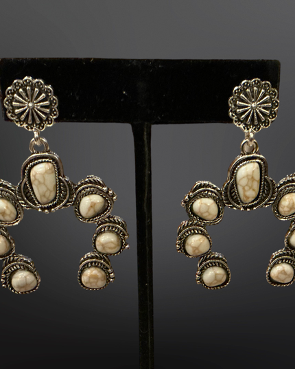 Faux Turquoise Naja Squash Blossom Earrings