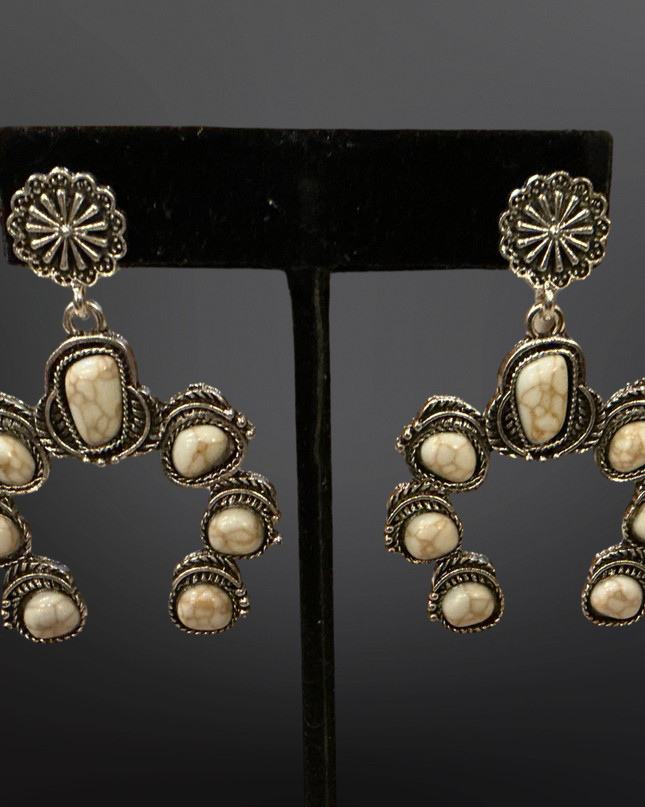 Faux Turquoise Naja Squash Blossom Earrings