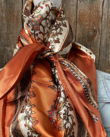 35X35"  Burnt Orange & Tan Wild Rag / Scarf WR2179