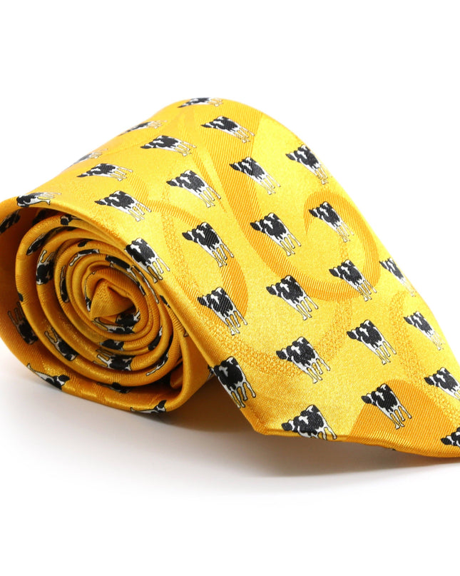 Cow Yellow Necktie with Handkerchief Set