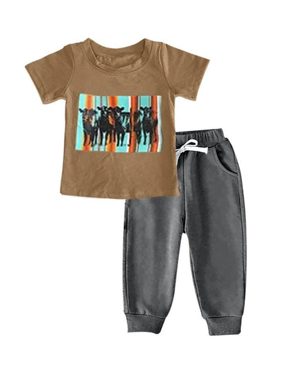 Baby Boys western Cows Tops Pants clothes sets
