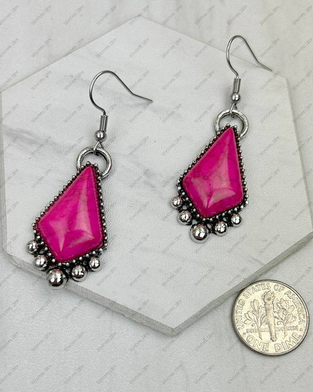 CER240805-05-SILVER-BLUE          Silver metal with blue turquoise stone Earrings