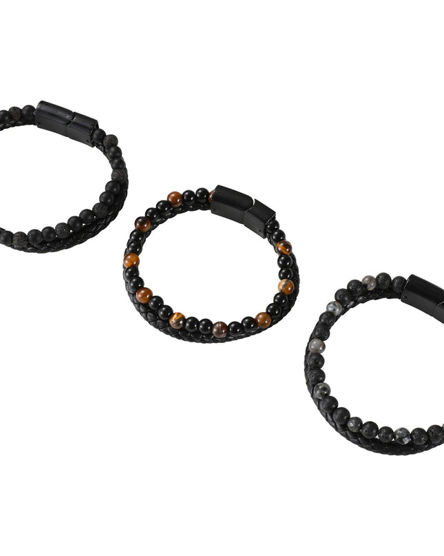 Lava Bracelet | Men's Natural Stone Leather Bracelet